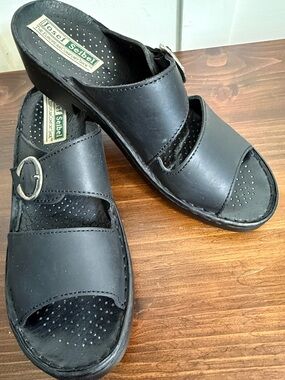 Josef Seibel Black Leather comfort Slip-On Mules with Buckle